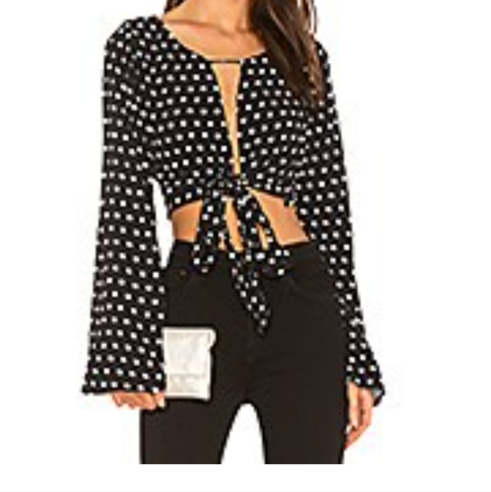 Black Polka Dot Tie-Front Blouse